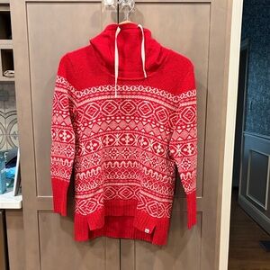 Eddie Bauer Red and White Cowlneck Sweater